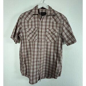 Pendleton Frontier Mens Plaid Western Shirt Medium Red Short Sleeve Button-Up